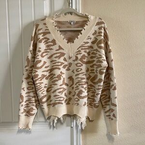 BNWT- Jodifl Leopard Print V-Neck Sweater-Sz M